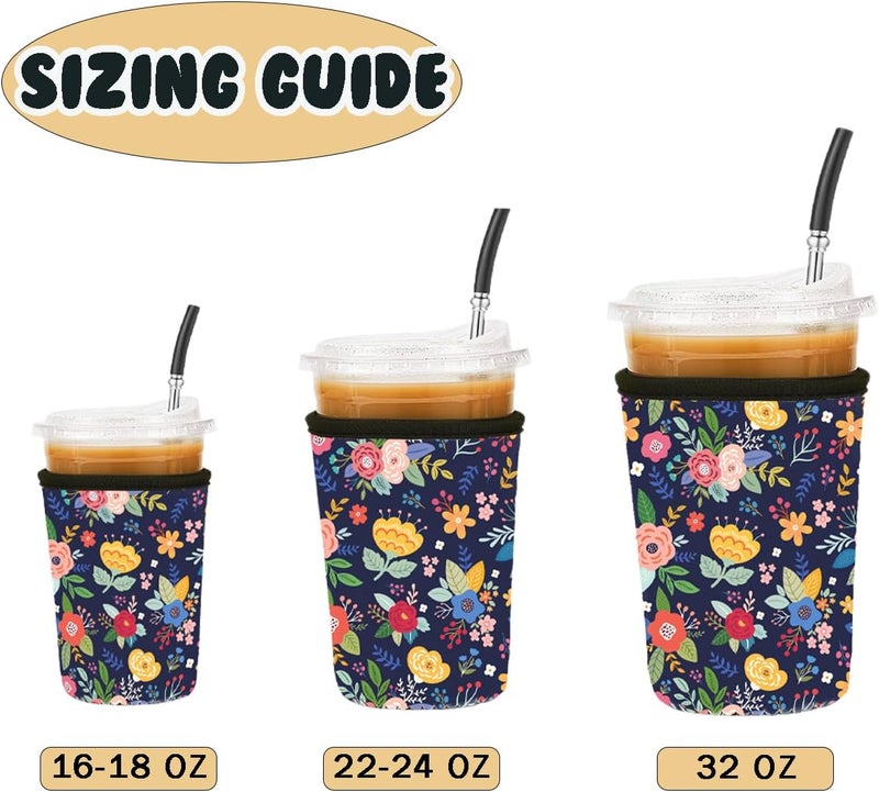 Haevola Reusable 3-Pack Iced Coffee Cup Sleeve, Insulated Neoprene, Beverage Holder for Iced Coffee, Durable Drink Sleeve for Cold Beverages, Lunar Garden - Image 5